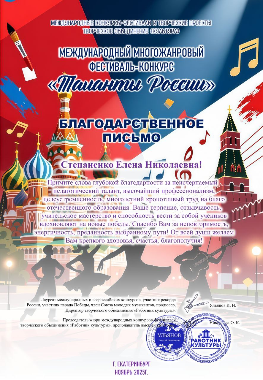 Успехи на Международном фестивале-конкурсе «Таланты России»