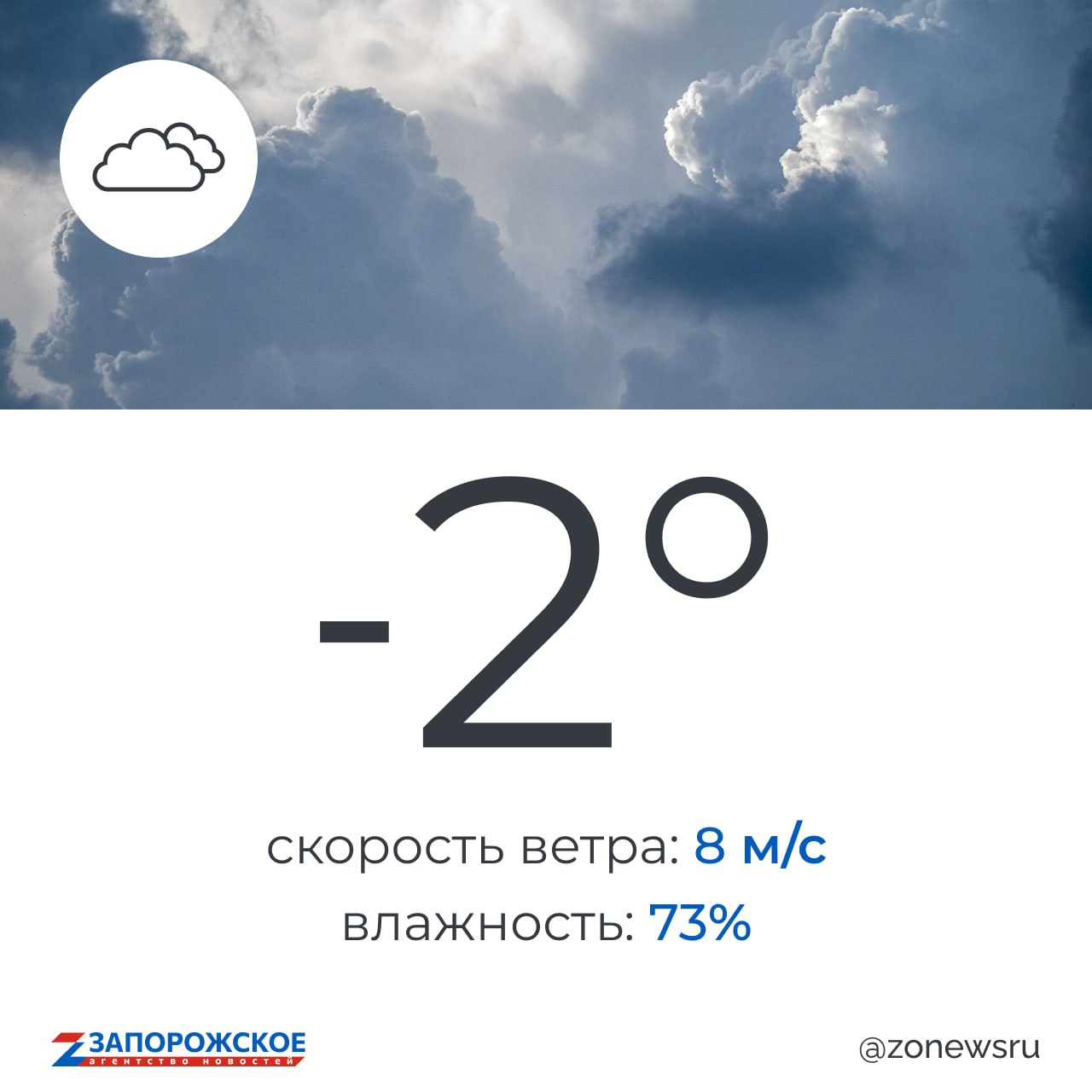 Переменная облачность будет в Запорожской области в среду