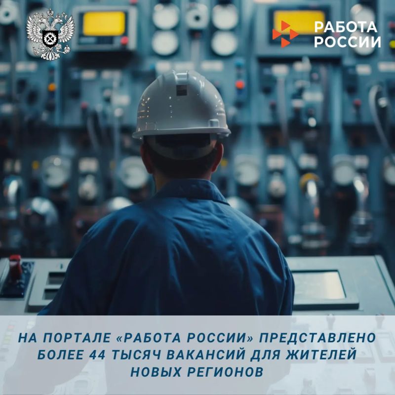 Более 44 тысяч вакансий в ЛНР, ДНР, Херсонской и Запорожской областях доступно на портале «Работа России»