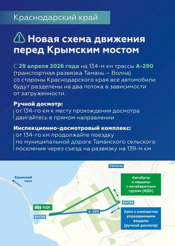 С 29 апреля изменится схема движения перед пунктами досмотра у Крымского моста со стороны Краснодарского края