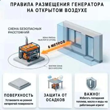 Безопасная эксплуатация генератора требует строгого соблюдения правил, чтобы избежать отравления угарным газом, пожара или удара током
